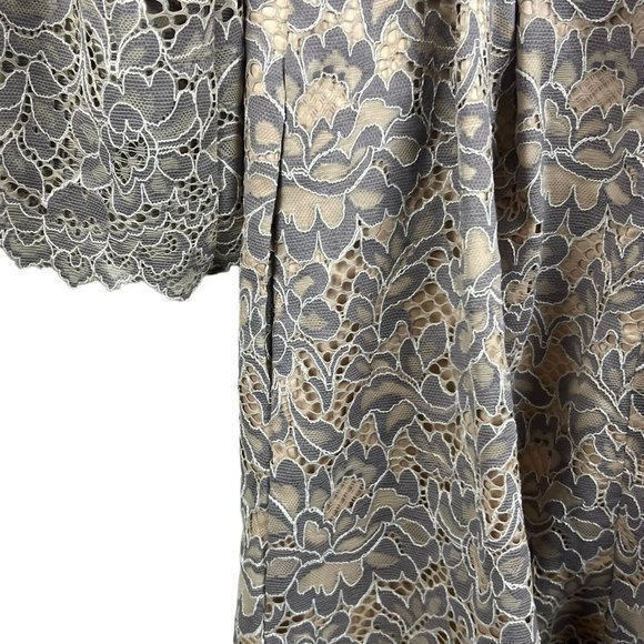 Eliza J Womens Gray Tan Floral Lace Bell Sleeve Fit And Flare Dress Size 2 - Picture 5 of 8